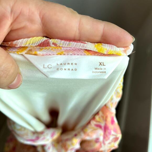 Lauren Conrad Pink & Yellow Floral Ruffled Wrap Maxi Dress XL - Picture 4 of 8